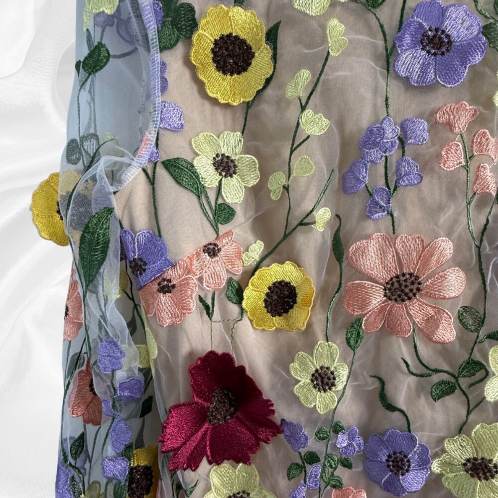 Inspired by Taylor Swift's Floral Appliqué Grammy Dress! Boho Mini Fairycore SM - Picture 7 of 16
